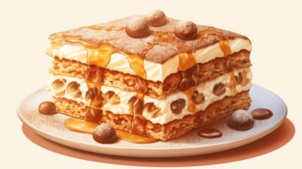 Layered confection with caramel and chocolates