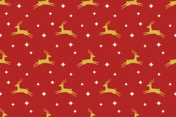 Beautiful deer and star seamless pattern.Scandinavian woodland folk design. Illustration nature whimsical background.Design  for New Year ornament,happy holiday,Christmas,festival,celebration,seasonal