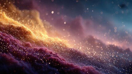 Obraz premium Golden Sparkly Cloud Nebula with Stars, Abstract Space Art