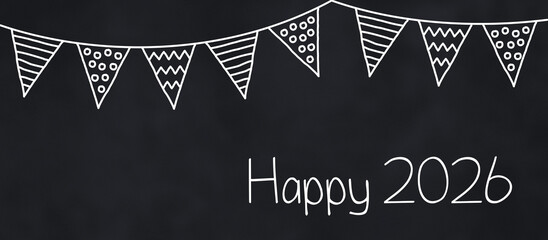 happy 2026 mit girlande an tafel