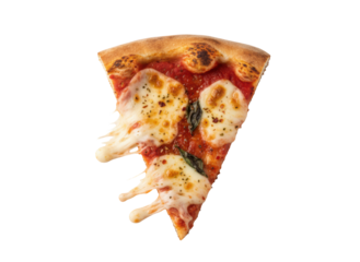 Melting cheese pizza slice, hot crust, basil aroma