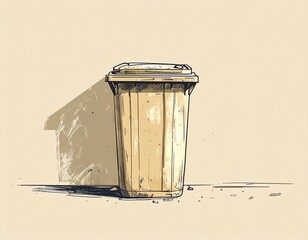 Stylized illustration of a standalone yellow outdoor waste bin for rubbish disposal and urban cleanliness
