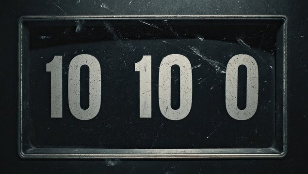 A rectangular panel displays the numbers 10 10 0 in a distressed, vintage aesthetic