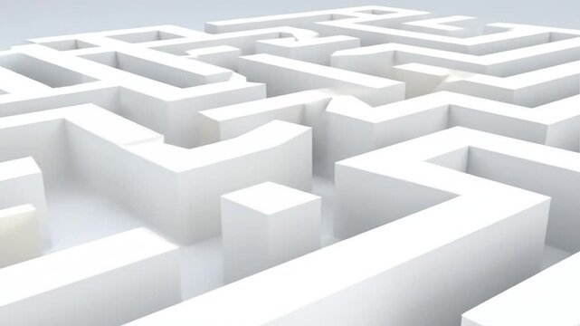 An elevated view of a stylized, white maze, showcasing the paths and walls in a crisp, clean environment