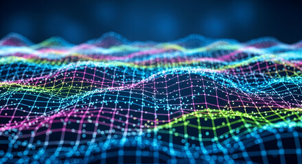 Abstract Colorful Digital Waveform With Glowing Particles