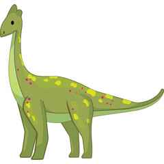 Pixel Art Brontosaurus Dinosaur Illustration With Pink and Yellow Spots Standing On Transparent Background