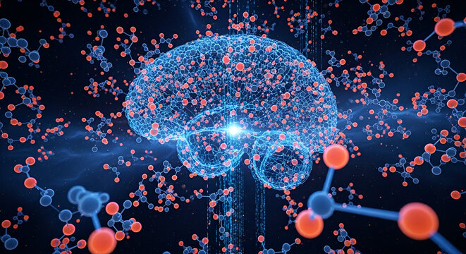 Abstract Digital Brain with Molecular Structures Keywords: brain, neuroscience, technology