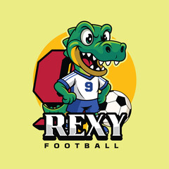 Obraz premium Cute Tirex Football Mascot Design in Cartoon Style