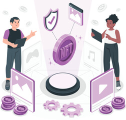 People interacting with NFT technology and digital assets non-fungible token cryptocurrency