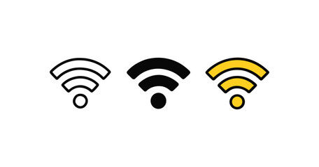 Minimalist wireless signal icons in monochrome and yellow variations