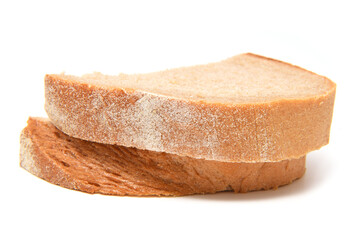 Wheat rye bread parts closed up isolated on white