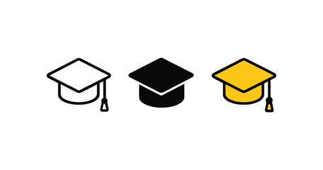 Minimalist graduation caps in black, white, and yellow outline
