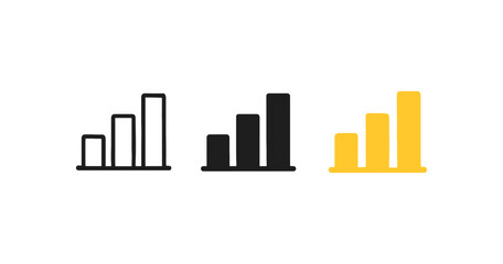 Obraz premium Minimalist bar chart set: black and yellow growth infographic icons