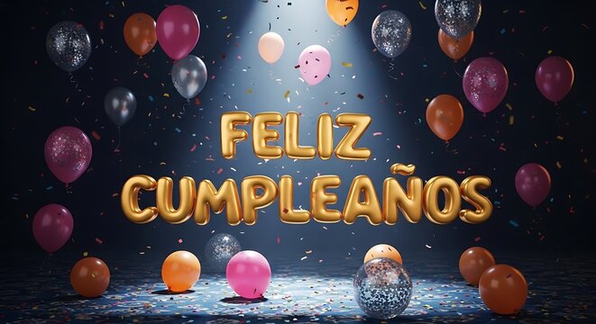 Elegant Golden Feliz Cumpleanos Inflatable Letters with Balloons Celebration Decoration