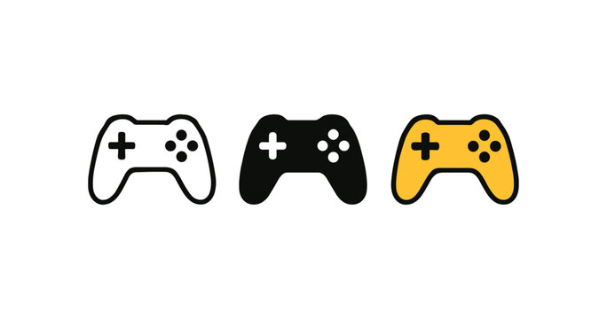 Simple game controller icons in monochrome and yellow styles