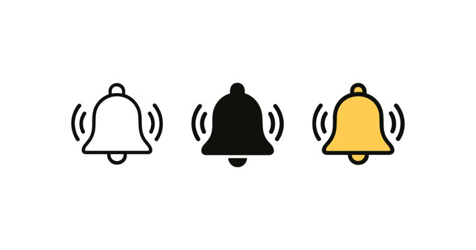 Simple notification bells in flat style with vibrating motion icons