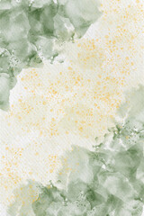 Abstract soft green and yellowish watercolor wash background with artistic splatter and cloudy gradient texture. Ideal for decorative wallpaper, greeting cards, digital artwork and wedding cards
