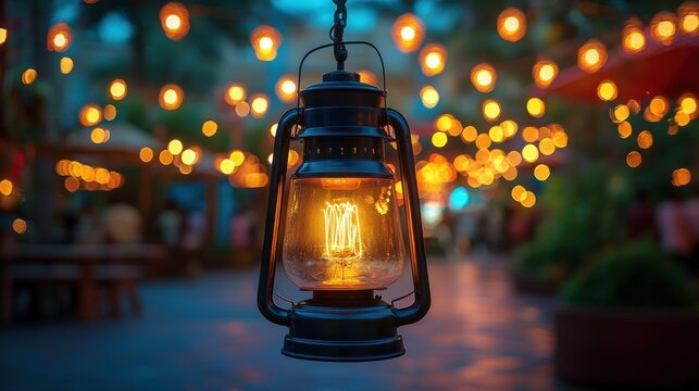 Lit lantern with warm glow
