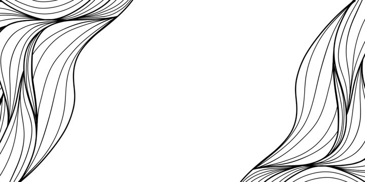 Decorative ornamental pattern background. Vector line wave on white background. Abstract line flow border background. Elegant curved monochrome wave patterns forming artistic frame design.