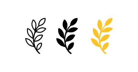 Minimalist linear leaf set in monochrome and gold on white background