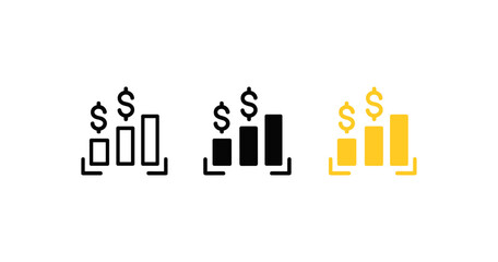 Fototapeta premium Minimalist growth chart icons with dollar sign in three styles