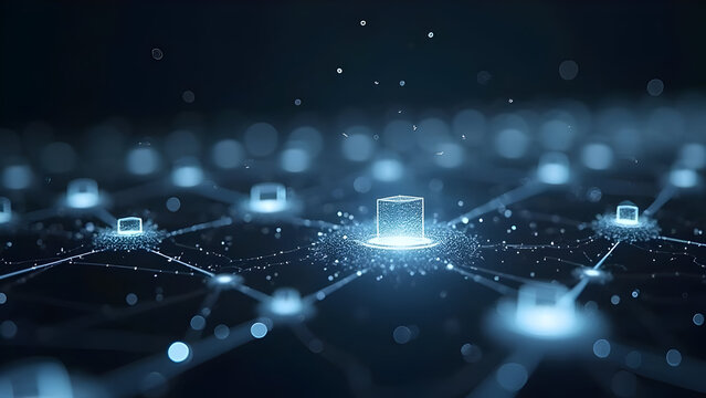 Abstract Digital Network Connection Concept with Glowing Cubes and Lines