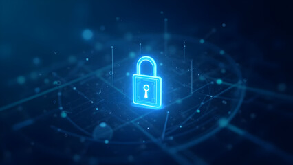 Digital lock security concept on blue abstract background, modern technology