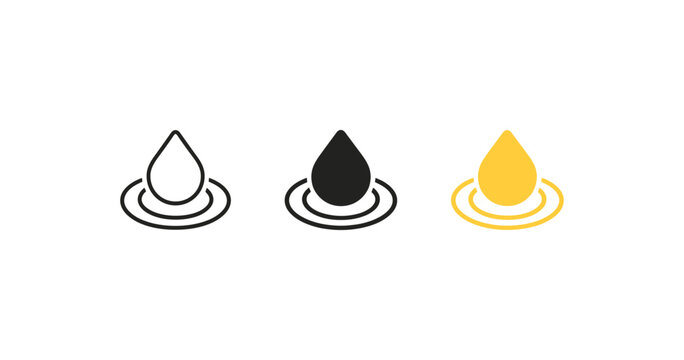 Minimalist raindrop icon set in black and yellow outline style