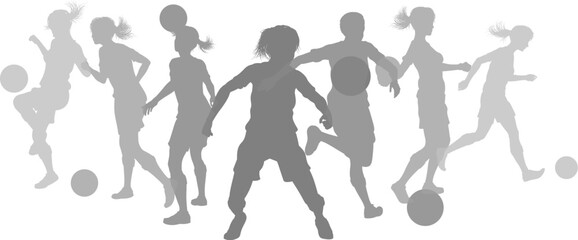 Silhouette soccer football player set. Active sports people healthy players fitness silhouettes concept.