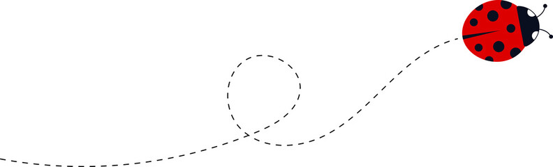 ladybug icon set. Ladybugs flying on dotted route. Cute ladybug characters collection. Ladybug with dotted path. Ladybugs flying on dotted route.  illustration isolated on white.