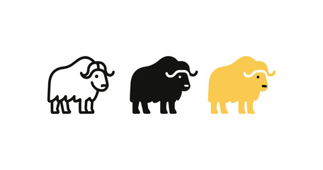 Obraz premium Minimalist musk ox icons in trio of styles