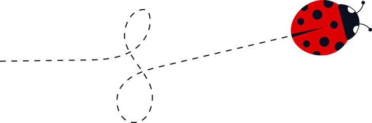 Cute ladybug characters collection. Flying cartoon ladybug with dotted path. Ladybugs flying on dotted route. ladybug icon set. Insects group. illustration isolated on white.