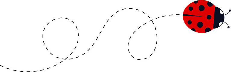 Cute ladybug characters collection. Flying cartoon ladybug with dotted path. Ladybugs flying on dotted route. ladybug icon set. Insects group. illustration isolated on white.