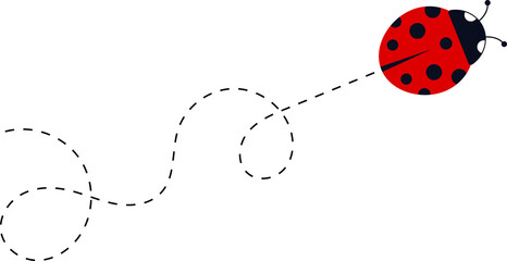 Cute ladybug characters collection. Flying cartoon ladybug with dotted path. Ladybugs flying on dotted route. ladybug icon set. Insects group. illustration isolated on white. © Volodymyr