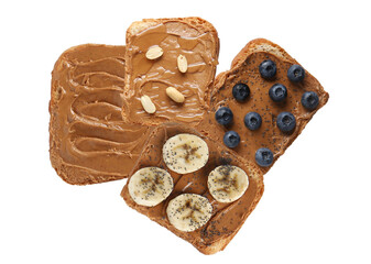 enjoy a nutritious breakfast of peanut butter toast with bananas and blueberries, showcasing a healthy and delicious meal perfect for a balanced diet plan