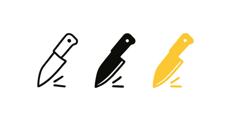 Obraz premium Collection of knife icons in minimalistic linear, solid, and outline styles for culinary design projects