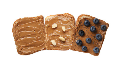 delicious peanut butter toast with various toppings, including peanuts, blueberries, and more, offering a tasty and healthy breakfast option for everyone