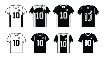 Fototapeta premium Variety of sports jerseys with the number ten displayed prominently