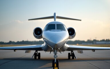 Close-up of a business jet parked outside. High quality