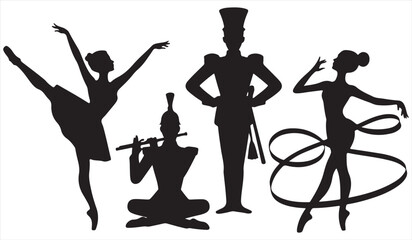 Elegant vector of performing artists dancing and playing music