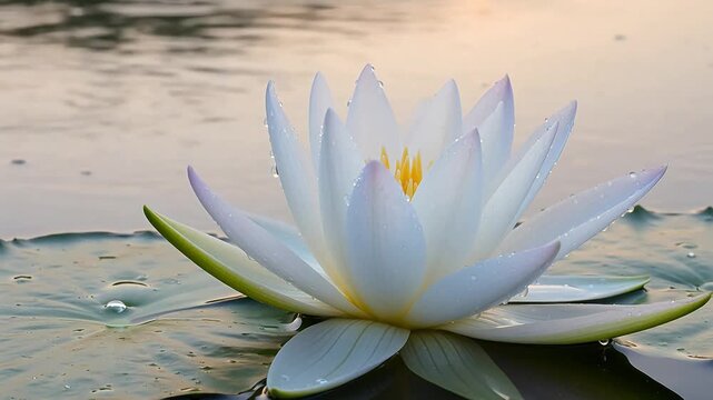 patera. Water lily petals unfolding at dawn with morning dew on serene pond. gardening catalogs, home-decor guides, designed for gardening and botanical catalogs, used by ngo communicators.