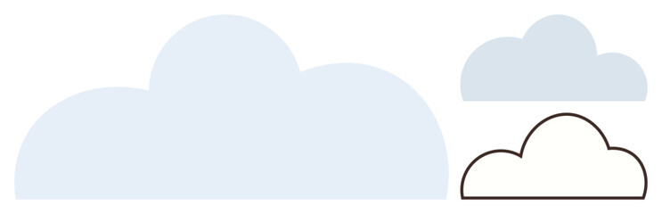 Three varied cloud shapes in light blue and outline design evoke concepts of growth, ideas, and change. Ideal for weather, data, communication, growth, simplicity optimism. Minimal flat metaphor