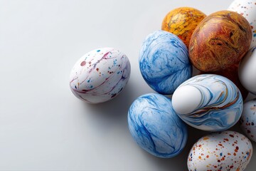 Vibrant marble-swirled easter eggs on soft background