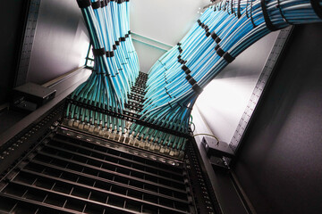 Detailed View of Network Cabling Setup