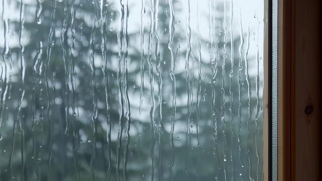 Raindrops on Window with Forest View - Powered by Adobe