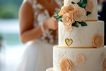 Elegant wedding cake with floral decorations for a summer celebration