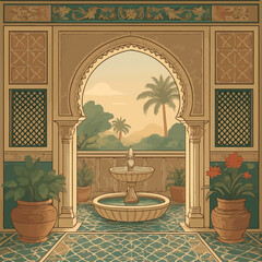 Andalusian Courtyard with Fountain  with calm