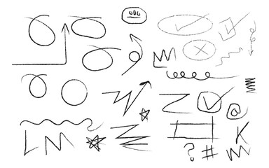 Hand-drawn doodle arrow and alphabet set sketch vector illustration