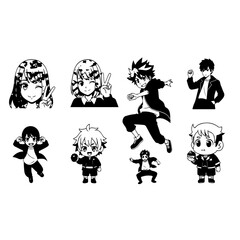 Dynamic Anime Character Sticker Bundle: Pink Hair Girl, Blue Hair Boy, Chibi, Action Poses & Cool Expressions - Manga Head and Body Decals for Digital Art, Gaming, and Social Media