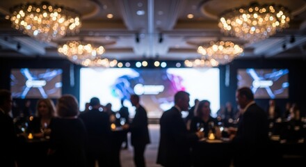 Naklejka premium Professional event hall blur — evoking elegance, networking, and corporate atmosphere